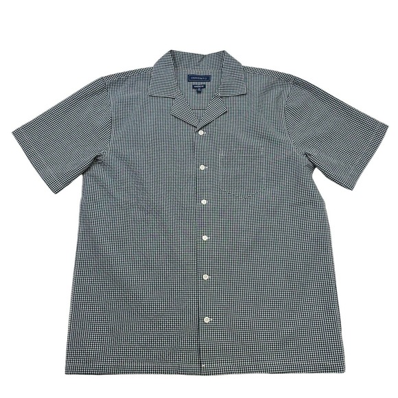 Crown & Ivy Shirt Mens Medium M Blue White Plaid Button Up Short Sleeve Classic - Picture 1 of 12
